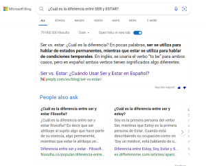 Bing sobre SER y ESTAR